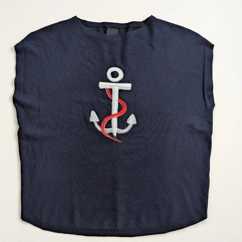 Aaeda Women's Nautical Oversized Sleeveless Sweater Size Large Navy